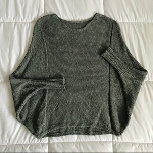 Green Knit Sweater Slouchy Sleeve Fitted Wrist